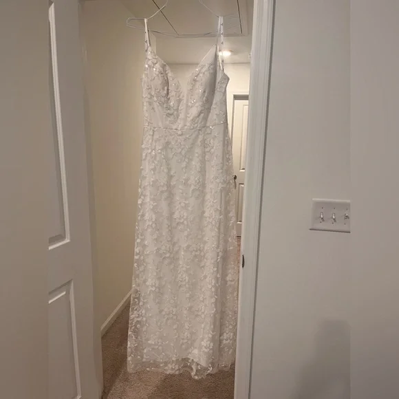 Sequin Soft White A-line Wedding Dress - Picture 3 of 5